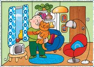 Nick Sharratt's illustration of Mr 
Pod in his living room.